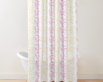 Hawaiian Shower Curtain, Tropical Flower Lei, Pink Plumeria (Standard Size)
