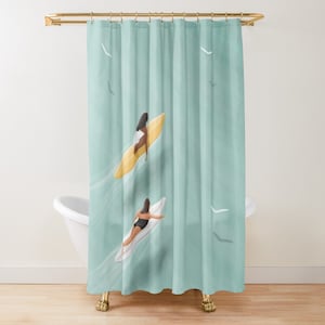 Boho Shower Curtain, Surfing Girls, Coastal Beach Bathroom Decor, Surfer Decor,  Modern Coastal Style, Coastal Cowgirl, Hawaiian