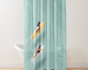 Boho Surfing Shower Curtain, Coastal Cowgirl Light Neutral Colors