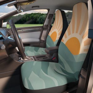 Fundas de asiento de coche estilo bohemio retro, con estampado de sol y mar de los años 70 (juego de dos)