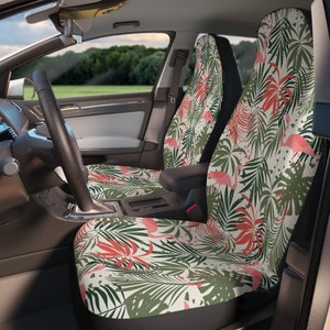 Pink Flamingo Car Seat Cover for Car Set, Tropical Seat Cover for Women, Cute Car Accessories for Seats, Seat Covers for Car, Road Trip