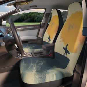 Surfer&#39;s Zen Car Seat Covers, Surfer Car, Abstract Auto Decor, Road Trip, First Car Gift, Campervan and Van Front Seat Protectors, Set Of 2