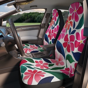 Tropical Car Seat Cover - Floral Pattern Bucket Seat Covers for Cars and Vans - Trendy campervan accessories - Van Life, Preppy Aesthetic