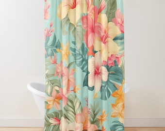 Vintage Hawaiian Floral Shower Curtain, Hibiscus Shower Curtain, Housewarming Best Gift, Beach House Decor