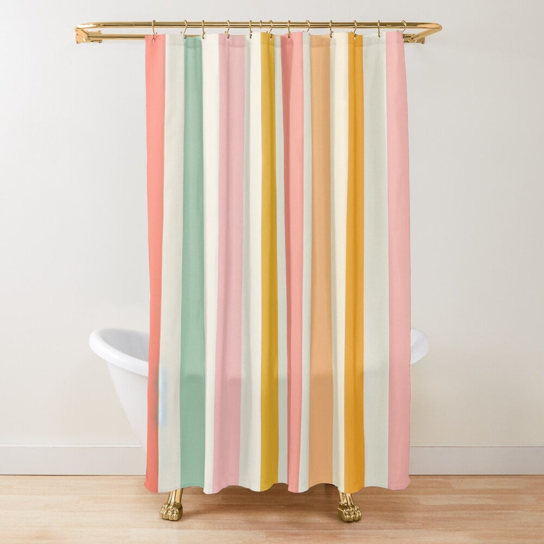 Boho Rainbow Shower Curtain, Modern Beach House Bathroom Decor, Modern