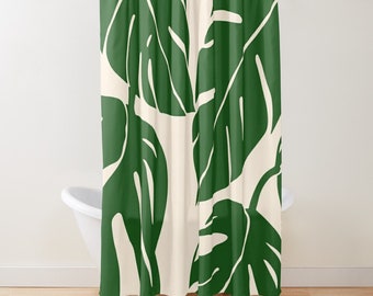 Tropical Palm Leaves Shower Curtain, Matisse Inspired, Eco-Friendly Bathroom Decor, Waterproof, Botanical, Housewarming Gift, Hawaiian Style
