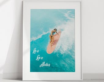 Arte mural de surfista aéreo - Impresión digital bohemia de playa hawaiana