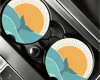 Porta-copos de carro: design de cauda de baleia costeira (conjunto de 2, pedra-sabão)