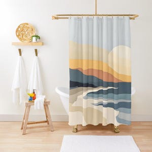 Boho Shower Curtain: Mid Century Modern Sun and Ocean Design image 2
