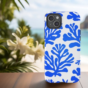 Matisse blauw koraal stoer telefoonhoesje voor iPhone 16, 15, 14, 13, 12, 11, Samsung Galaxy, Google Pixel 8, stoere telefoonhoesjes