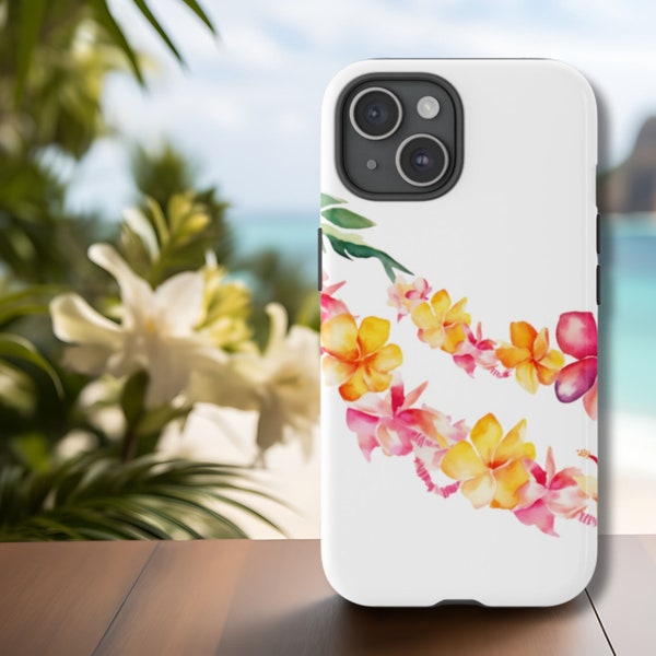 Flower Lei, Tough Phone Case, Smart Phone case for iPhone, Goggle, Samsung, Beach Phone Case, Hawaiian Gifts, Botanical Flower, Summer
