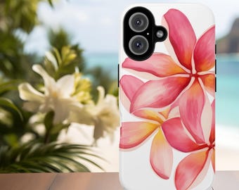 Funda para teléfono con plumeria rosa: fina y ligera, con diseño floral tropical.