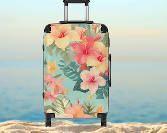 Hawaiian Print Hard Shell Suitcase | Tropical Aloha Luggage (Carry On)