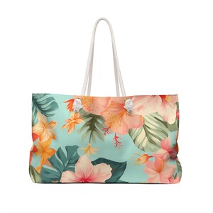 Hawaiian Weekender Tote: Vintage Floral Print (Spun Polyester, Rope Handles) image 8