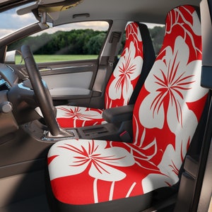 Hawaiian Hibiscus Car Seat Covers, Tropical Bucket Seat Front Seat Protectors, Road Trip, First Car Gift, Summer Car Decor, Colourful