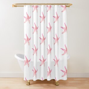 Starfish Shower Curtain, Coastal Bathroom Decor, Tropical Shower Curtain, Beach House Bath Curtain, Coquette Decor, Coastal Shower Curtain