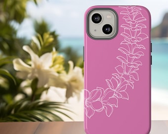 Pink Plumeria Phone Case, Hawaiian Flower Lei Cover, Tough Protection