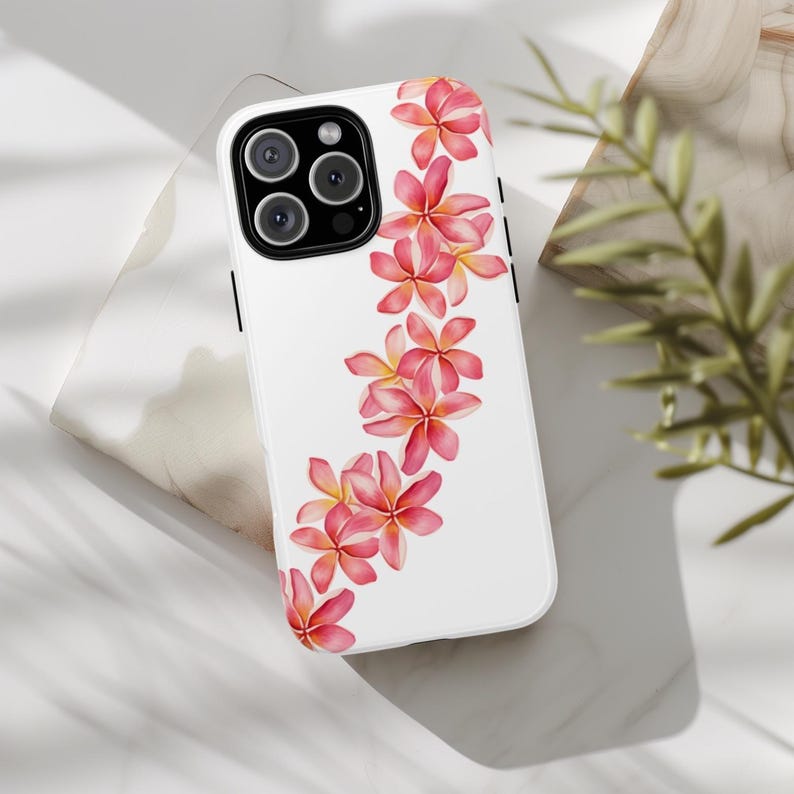 Hawaiian Flower Lei Phone Case: Tropical Pink Plumeria Design image 4