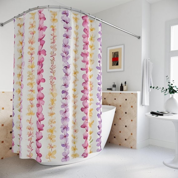 Flower Lei Shower Curtain: Boho Tropical Print - Waterproof Polyester