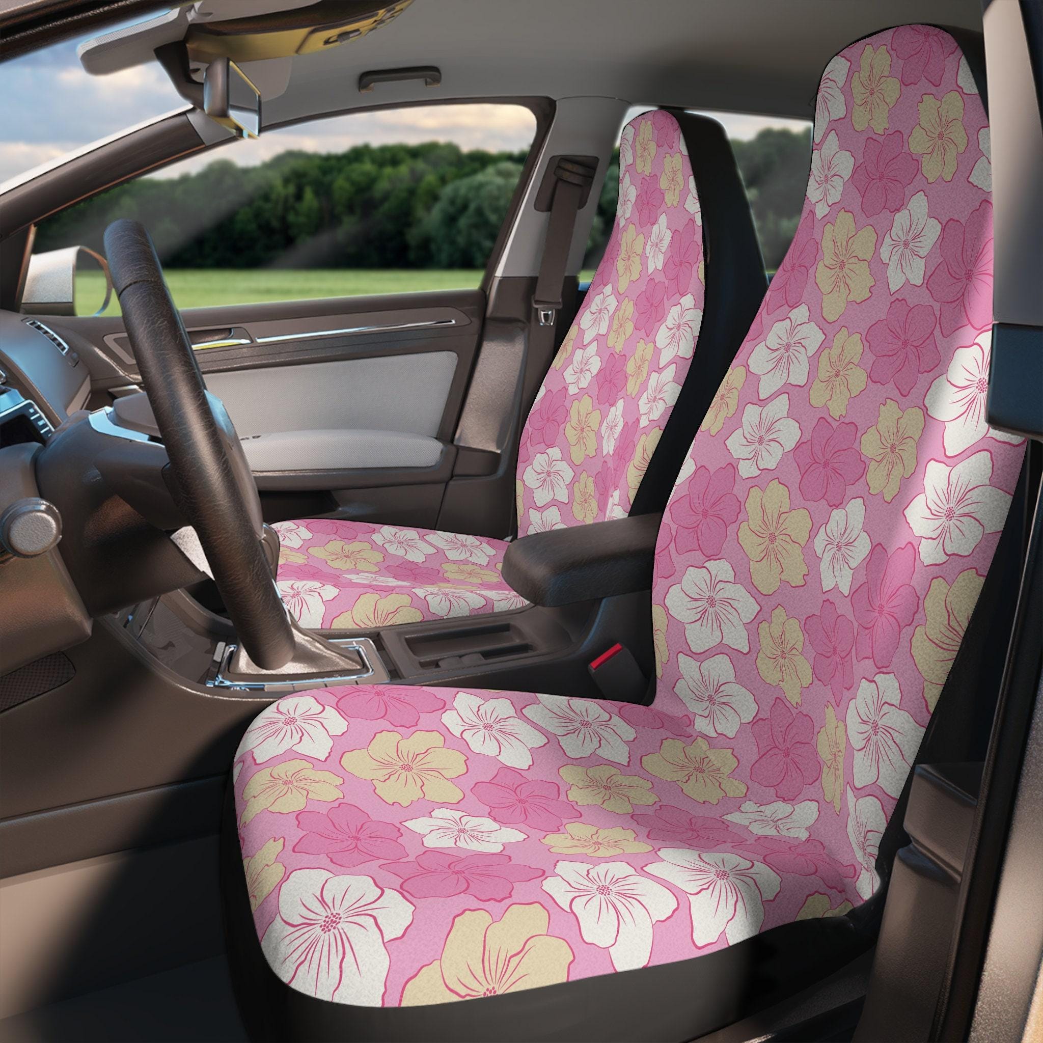 Housses De Siège Auto Fleur Hibiscus Tropical - Lavables, Universelles 52x138 Cm, Protection Anti-taches