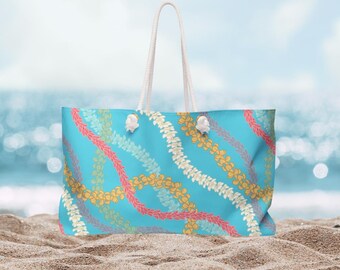 Floral Travel Tote: Hawaiian Lei Print Weekender Bag (Lightweight, Durable)