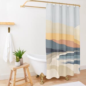 Boho Shower Curtain: Mid Century Modern Sun and Ocean Design image 5
