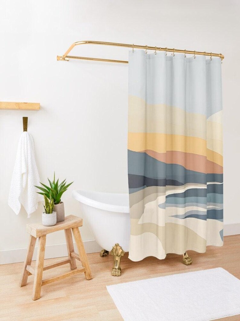 Boho Shower Curtain: Mid Century Modern Sun and Ocean Design image 5