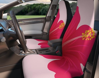 Pink Red Hibiscus Floral Car Seat Covers Set of 2, Retro Front Seat Covers, Universal Fit