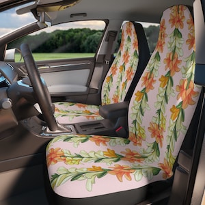 Hawaiian Flower Lei Car Seat Covers, Set of 2, Tropical, Floral Front Seat Protectors, Hawaiian Car Decor, Road Trip, Van Life, Campervan