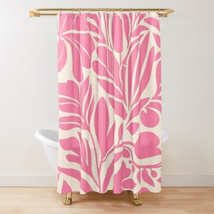 Pink Floral Shower Curtain,Trendy Coquette Charm, Cute and Chic Home Shower Decor, Tropical Bath Curtain, Hawaiian Style Bathroom Decor