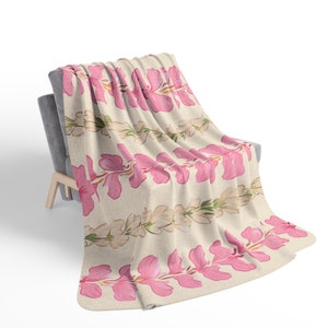 Hawaiian Floral Throw Blanket | Flower Lei Tropical Fleece Sherpa Blanket, Cozy Beach House Decor, Housewarming Gift, 50x60 or 60x80 image 7