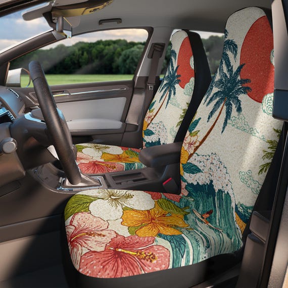 Surfer Girl Car Seat Covers, Set of 2, Retro North Shore Oahu Art