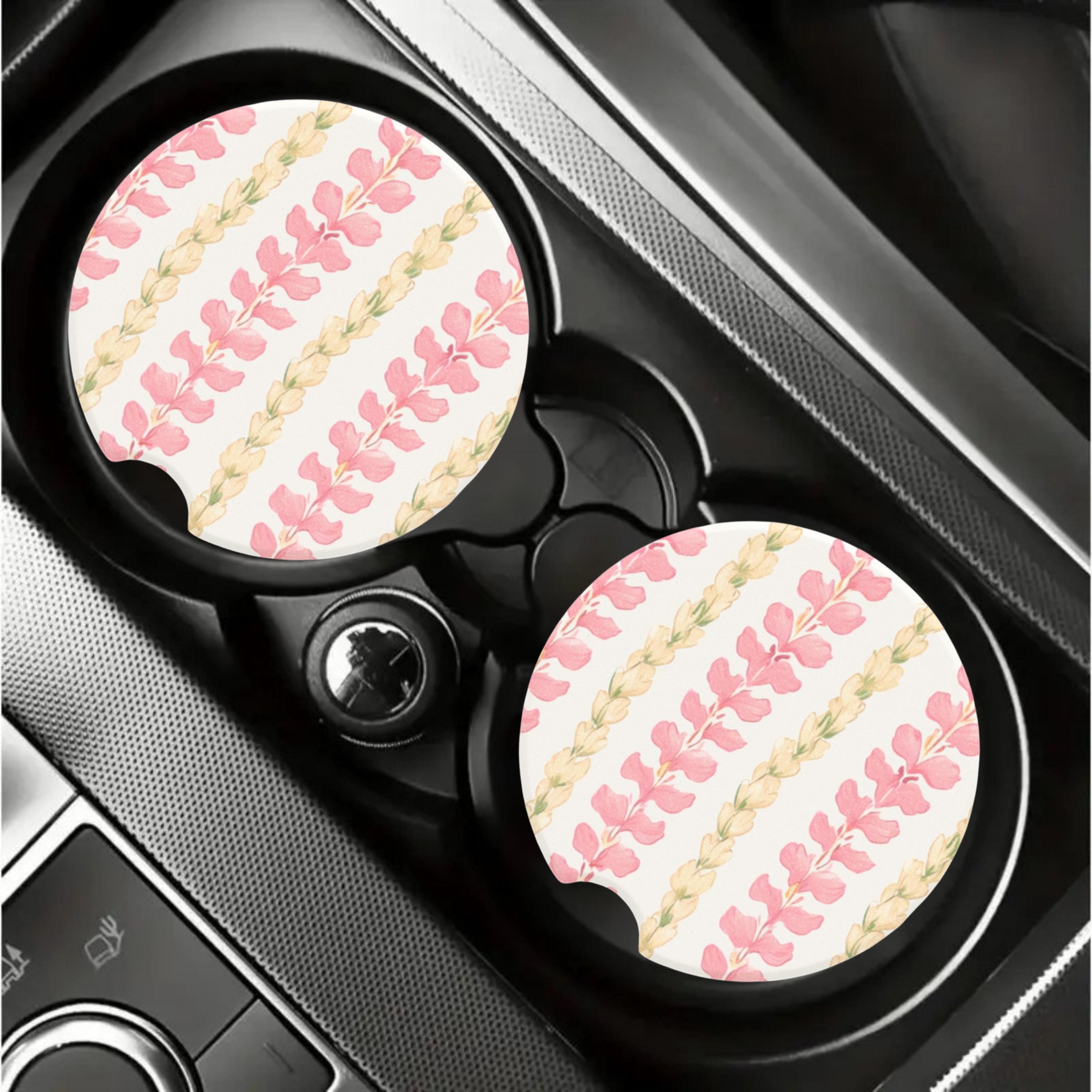 Floral Car Coasters, Set of 2, Road Trip Gift, New Car Gift for Her, Pretty Cup Holder, Cute Car Accessories, Universal Fit, Flower Lei