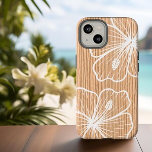 An abstract wooden phone case with a floral pattern