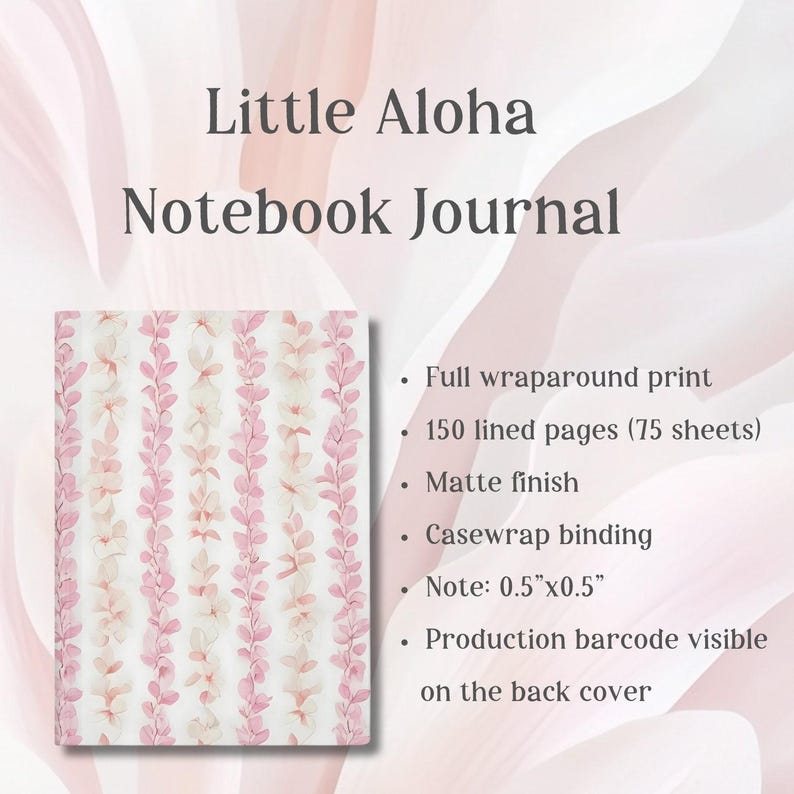 Hawaiian Flower Lei Journal, Soft Pink Floral Hardcover Notebook, 150 Lined Pages, Tropical Gift for Her immagine 2