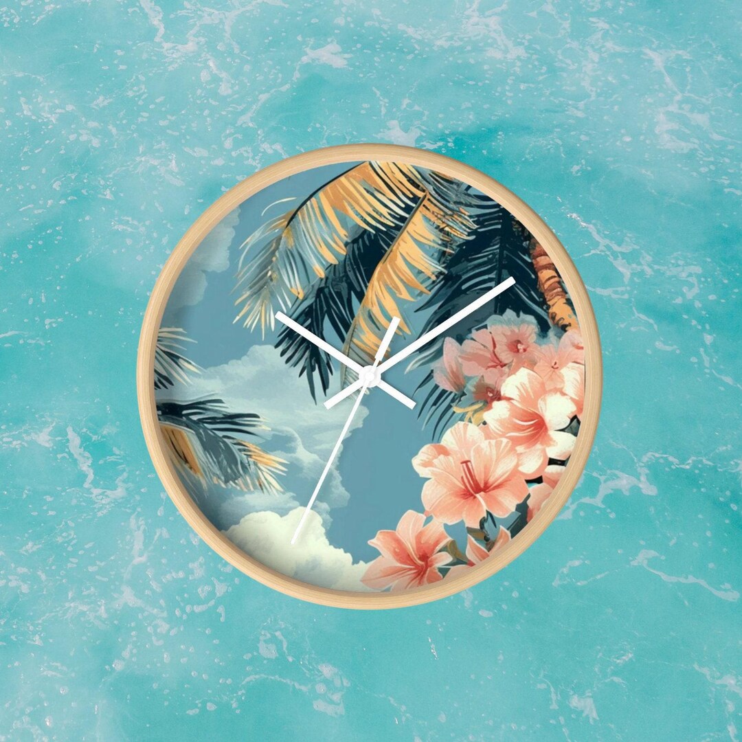 Hawaiian wall clock ハワイアン掛時計　デジタル時計 Tropical Hawaiian Wall Clock, Floral Design (10-inch Indoor) - Etsy