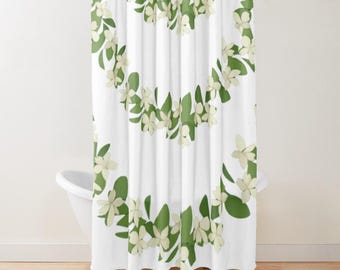 Hawaiian Flower Lei Shower Curtain, Tropical Bathroom Decor (Standard Size)