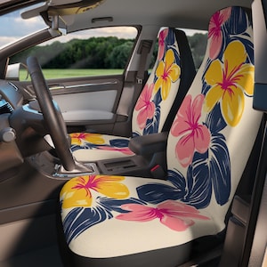 Vintage Hawaiian Car Seat Covers, Set of 2, Tropical Floral Car Seat Covers, Front Seat Protectors, Car Decor, Road Trip Must Have, Hibiscus
