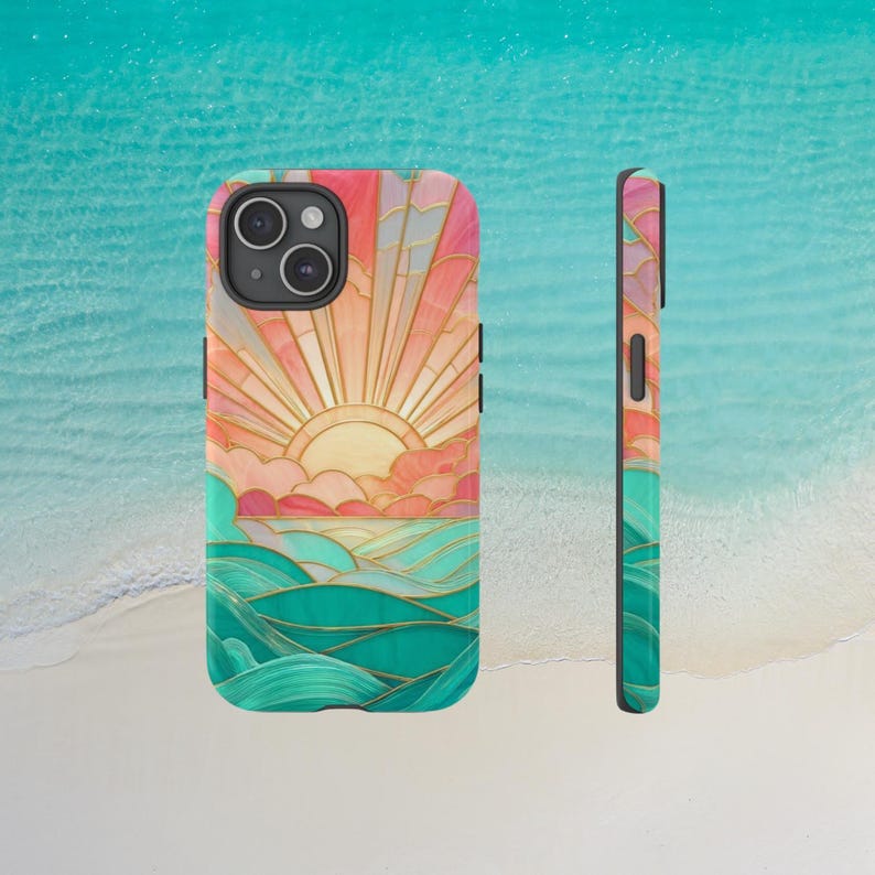 Sunset Beach Phone Case: Island Vibes in Stained Glass (Matte or Glossy) image 2