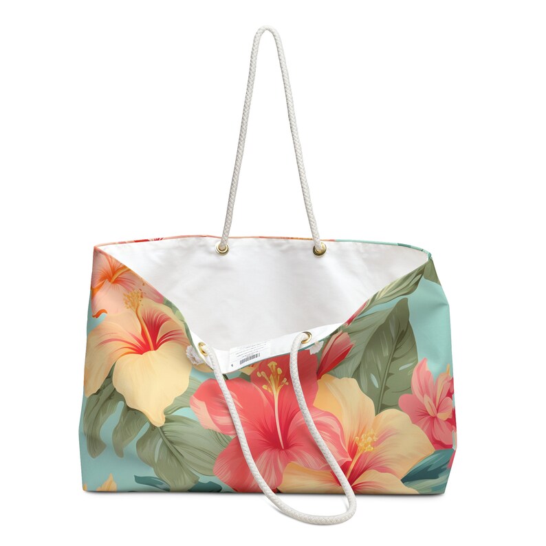 Hawaiian Weekender Tote: Vintage Floral Print (Spun Polyester, Rope Handles) image 9