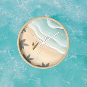 Boho Surfer Girl Wall Clock: Pastel Beachy Decor, 10 Inch
