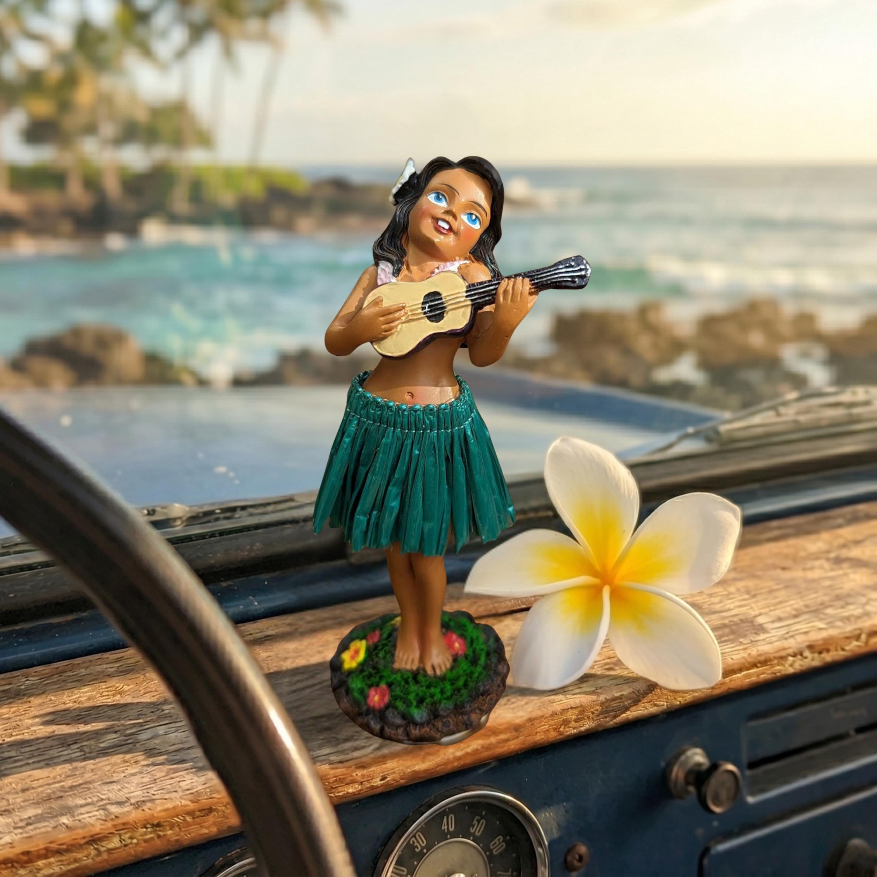 Hawaiian Dashboard Hula Doll, Hand Painted (4.3 Inch Car Ornament 