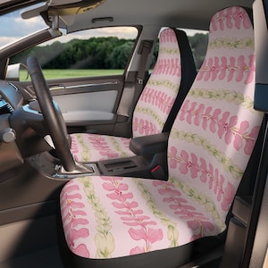 Hawaiian Flower Lei Car Seat Covers, Set of 2, Tropical Floral Pink and White Car Seat Covers, Front Seat Protectors, Hawaiian Car Decor