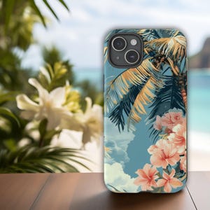 Hibiscus Phone Case - Retro Hawaiian Floral with Palm Tree Motifs