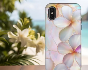 Telefoonhoesje met Hawaiiaanse bloemen: abstracte plumeriakunst (glanzende of matte afwerking)