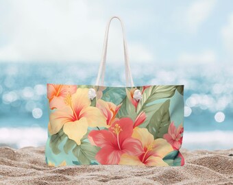 Hawaiian Weekender Tote: Vintage Floral Print (Spun Polyester, Rope Handles)