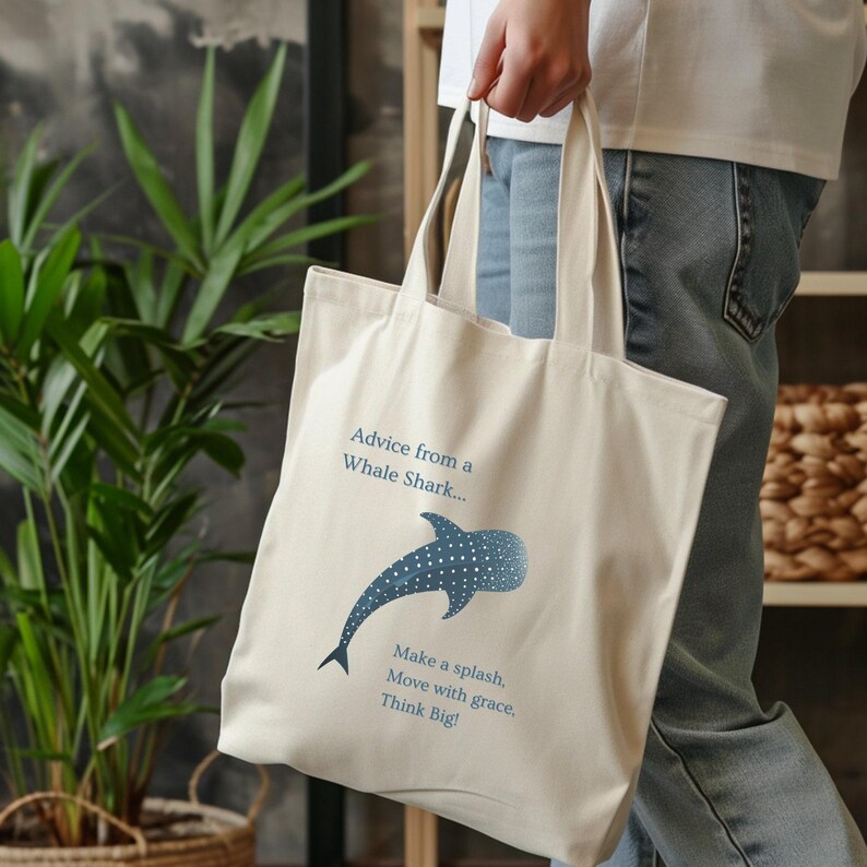 Sac fourre-tout requin baleine : toile de coton écologique - durable et élégante image 6