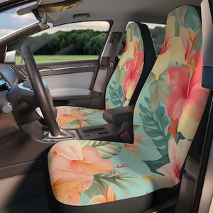 Hawaiian Hibiscus Car Seat Covers, Tropical Bucket Seat Protector, Floral Car Seat Covers, Road Trip, Van and Campervan Car Accessories