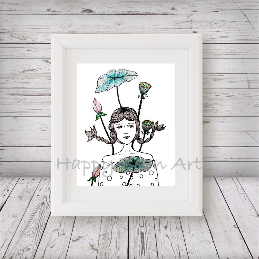 DIGITAL DOWNLOAD Lotus Flower Girl Wall Art Water Lily Etsy