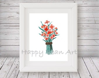 DIGITAL DOWNLOAD - A Bouquet of Red Flowers wall art, Printable wall art, watercolor painting